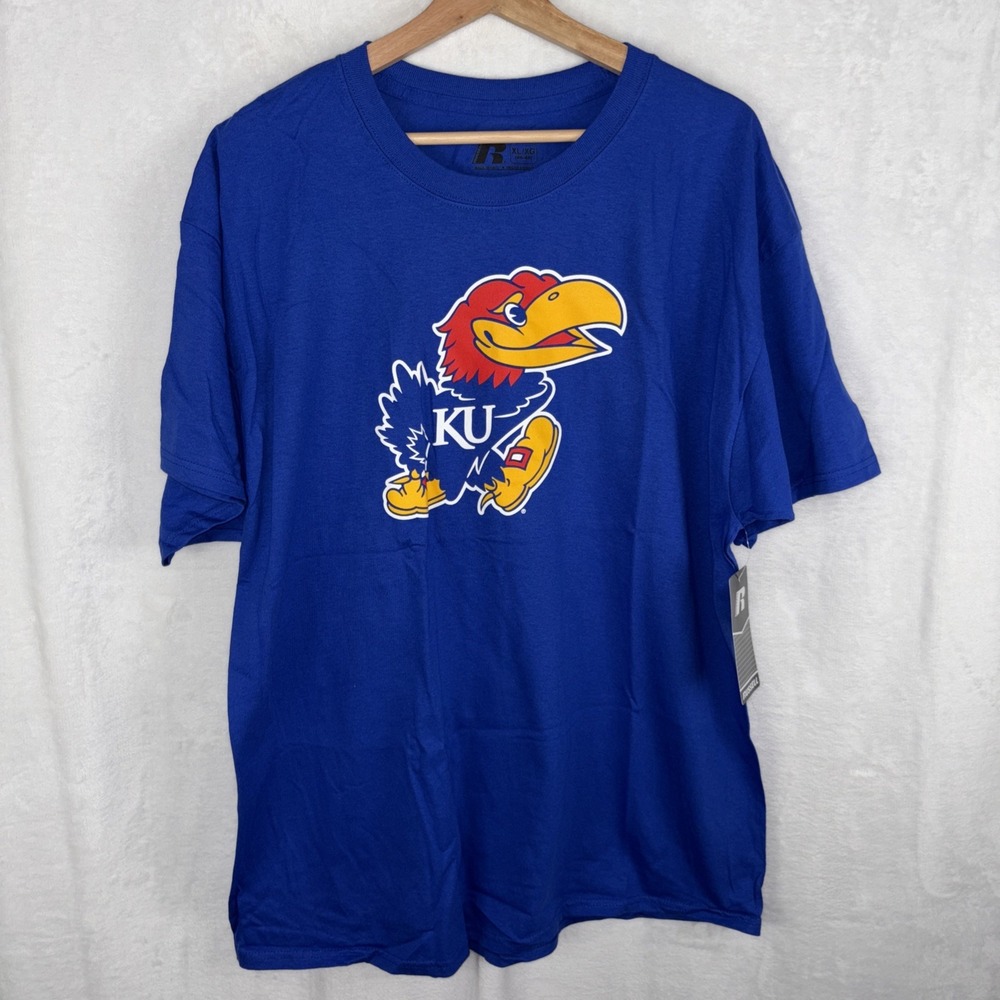 Kansas Jayhawks Russell Athletic T-shirt NCAA Blue Size XL Big Logo NWT